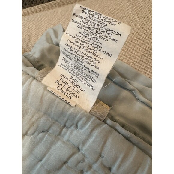 Pottery Barn Washed Velvet Greenish Satin Trim Bedspread & Sham King - Picture 4 of 10